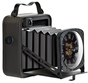 Ceas in forma de camera foto din metal gri inchis 19x15x20 cm