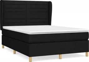 vidaXL Pat box spring cu saltea, negru, 140x190 cm, textil