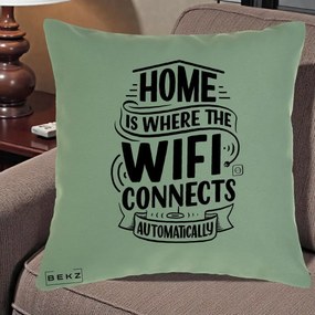Perna Decorativa Home Is Where WiFi Connects, 40x40 cm, Verde, Husa Detasabila, Perna Inclusa, BEKZ®