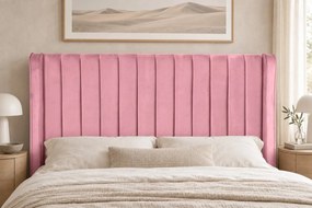 Pat tapițat din catifea Aurelia Simple 140×200 cm, roz, cu ladă de depozitare