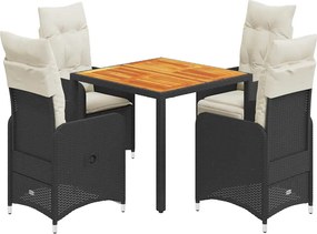 vidaXL Set bistro de grădină cu perne, 5 piese, negru, poliratan