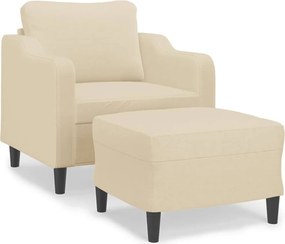 vidaXL Fotoliu canapea cu taburet, crem, 60 cm, material textil