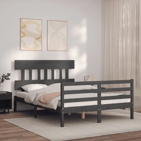 3195133 vidaXL Cadru de pat cu tăblie, dublu, gri, lemn masiv