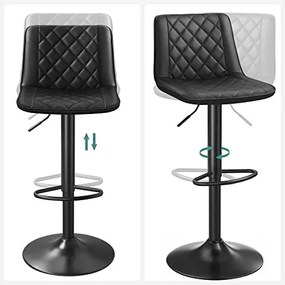 Set 2 scaune bar negre din piele ecologica si metal, 41x47x87.5 cm Vasagle