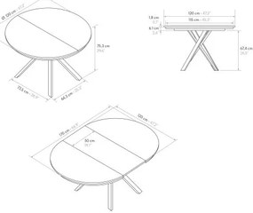 PAZZO DESIGN Masă extensibilă Gabri, picioare încrucișate Shangay rotundă, fabricată în Italia, bază neagră, stejar rustic | Aosom Romania