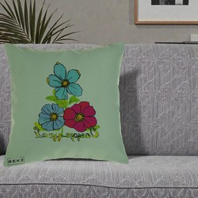 Perna Decorativa Trei Flori Grafice Pop Art, 40x40 cm, Verde, Husa Detasabila, Perna Inclusa, BEKZ®