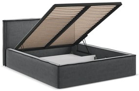 Pat matrimonial gri închis tapițat cu spațiu de depozitare cu somieră 160x200 cm Anani – Makamii