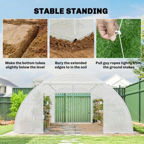 Outsunny Seră tunel cu 2 bare de susținere, 2 uși rulante și ferestre cu plasă, învelitoare din PE anti-UV, alb | Aosom Romania