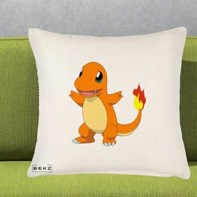 Perna Personalizata Charmander Pokemon, 40x40 cm, Crem Reliefat, Husa Detasabila, Perna Inclusa, BEKZ®