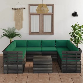 3062000 vidaXL Set mobilier grădină paleți, 9 piese, cu perne, lemn masiv pin