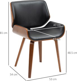 HOMCOM Set de 2 Scaune de Sufragerie Stil Vintage Îmbunătățite în Lemn și Piele Sintetică PU, Negru și Lemn | Aosom Romania