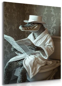 Tablou crocodilul cu ziar pe toaletă