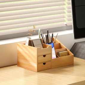 HOMCOM Organizator Birou cu 2 Sertare și 7 Compartimente din Bambus 33x20.5x15.5 cm | Aosom Romania