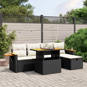 vidaXL Set mobilier de grădină cu perne, 6 piese, negru, poliratan
