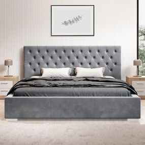 Čalúnená posteľ Katalonia 140 x 200 cm so zamatom - bledosivá