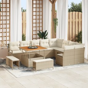Set canapea grădină vidaXL 12 piese cu perne Bej Ratan Poli Acacia