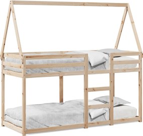 vidaXL Pat supraetajat cu acoperiș, alb, 75x190 cm, lemn masiv de pin