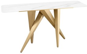 Consola design modern, Metal, Auriu, Ceramica, Alb, ART LIVING 140cm