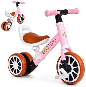 Triciclu jogging biciclete cu pedale 2 în 1 roz