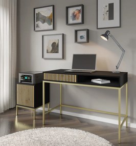 Măsuță consolă F Rowanna (Negru + Stejar artisan + Auriu). 1125087