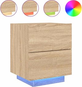 vidaXL Noptieră cu lumini LED, stejar sonoma, lemn prelucrat