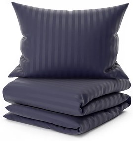 Lenjerie de pat din microfibra hoteliera JASMINE PURE albastru inchis - dunga 2 cm Dimensiune lenjerie de pat: 70 x 90 cm | 140 x 200 cm