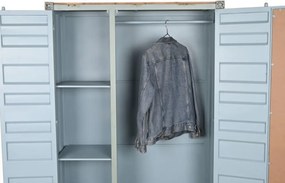Dulap înalt industrial din metal, turcoaz, cu 2 uși din tablă ondulată, oglindă, 3 sertare, 4 rafturi și bară pentru haine, 174 x 112 x 46 cm, „Cargo”
