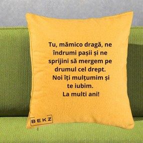 Cadou pentru Mama - Perna Personalizata Mamico Draga Te Iubim La Multi Ani cu Text Negru, 40x40 cm, Galben, Husa Detasabila, Perna Inclusa, BEKZ®