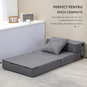 HOMCOM Fotoliu Pliabil Convertibil în Pat Single cu Pernă Inclusă, 70x70x61 cm, Gri | Aosom Romania