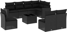 vidaXL Set mobilier de grădină cu perne, 9 piese, negru, poliratan