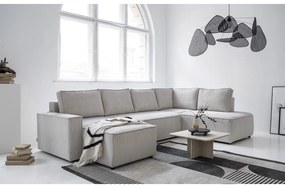 Colțar alb extensibil cu tapițerie din catifea reiată (cu colț pe partea dreaptă/în formă de "U") Brave Dave – Miuform