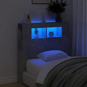 837333 vidaXL Tăblie de pat cu LED, gri beton, 100x18,5x103,5 cm, lemn