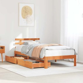 vidaXL Cadru de pat cu sertare, maro ceruit, 75x190 cm, lemn masiv pin
