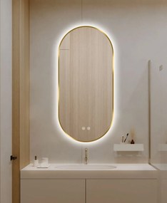 Oglindă LED Touch Premium, Dezaburire, Rama Auriu, 3 Tipuri Lumină 50/100 cm