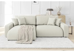 Colțar crem extensibil cu tapițerie din catifea reiată (cu colț variabil) Sara – Ropez