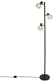 Lampa de podea de design neagră cu auriu cu 3 lumini reglabile - Mesh