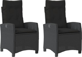 vidaXL Scaune de grădină rabatabile cu perne, 2 buc., negru, poliratan
