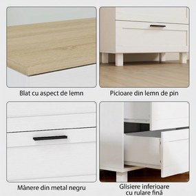HOMCOM Comodă Modernă cu 3 Sertare 60x38x71 cm Albă și Culoare Lemn | Aosom Romania