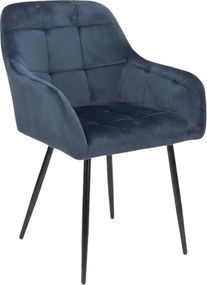 Fotoliu de sufragerie albastru inchis LOREN VELVET cu picioare negre