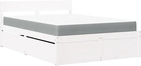 vidaXL Pat cu sertare saltea, alb, 120x200 cm, lemn masiv pin