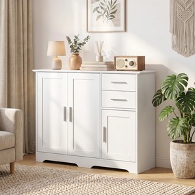 HOMCOM Bufet Modern din Lemn cu 2 Sertare și 2 Dulapuri, 100x40x78 cm, Alb | Aosom Romania