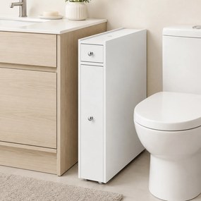 HOMCOM Dulap Baie Slim cu 2 Sertare și Compartiment Deschis, 16x48x58 cm, Alb | Aosom Romania
