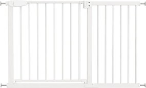 Poarta de siguranta copii Kidizi Rexa alb, reglabila 118-124 cm, montaj prin presiune, inchidere automata, certificata EN 1930