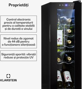 Klarstein Shiraz 12 Slim, vinotecă, 32 l, 12 sticle, 85 W, 5-18°C, panou de control tactil