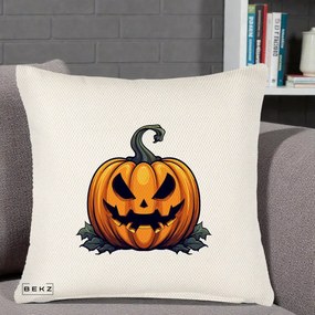 Perna Decorativa Halloween Jack-o'-Lantern Infricosator, 40x40 cm, Crem Reliefat, Husa Detasabila, Perna Inclusa, BEKZ®