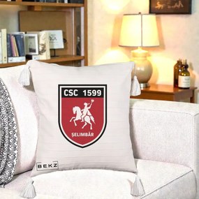 Perna Personalizata CSC 1599 Selimbar Fotbal, 40x40 cm, Bej cu Franjuri, Husa Detasabila, Perna Inclusa, BEKZ®