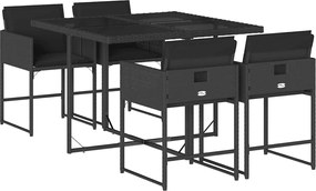 vidaXL Set mobilier de grădină cu perne, 5 piese, negru, poliratan