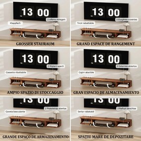 HOMCOM Mobilier TV Suspendat, Suport TV Până la 50" cu Sertar Rabatabil, 2 Rafturi Deschise și Orificiu pentru Cabluri, Mobilier pentru Televizor pentru Sufragerie, Dormitor și Sală de Stat, 120x24x16 cm, Nuc | Aosom Romania