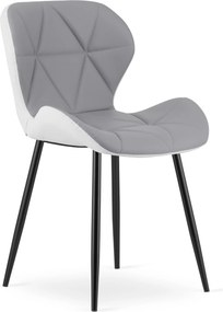 Scaun de dining MANGO din piele ecologica cu picioare negre, gri-alb