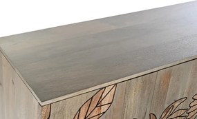 Bufet natur , din metal si lemn de mango , cu design "Grey flowers"